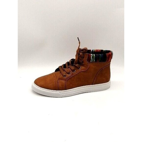 Globalwin Womens Sneakers Brown Lace Up Mid Top Work Shoe Multicolor Collar 9.5 - Picture 1 of 10